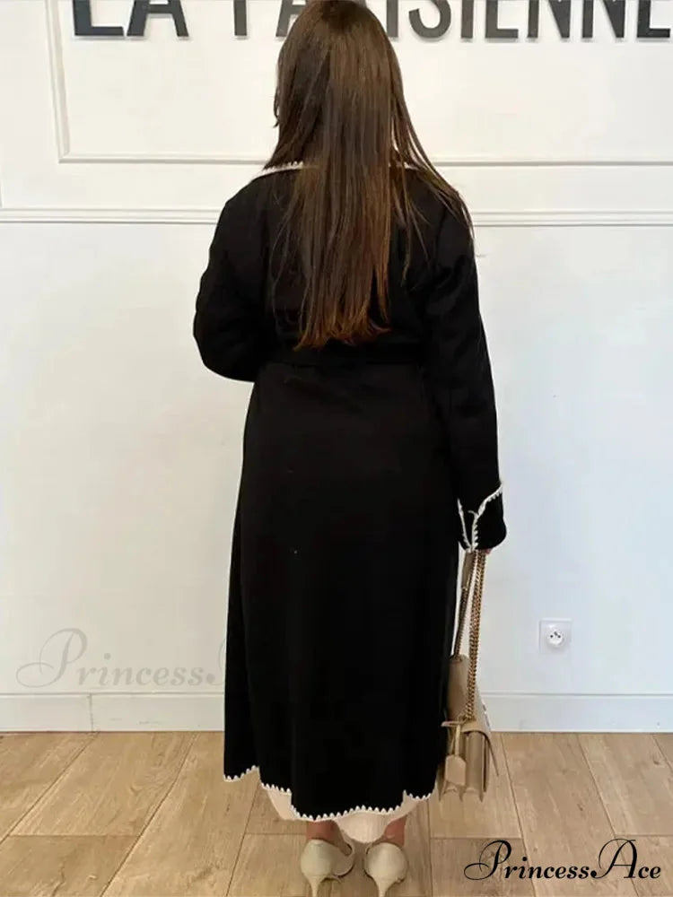 Antique Patchwork Cinched Wool Overcoat Black / S overcoats-241228