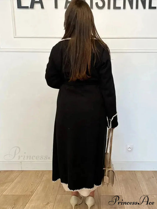 Antique Patchwork Cinched Wool Overcoat Black / S overcoats-241228