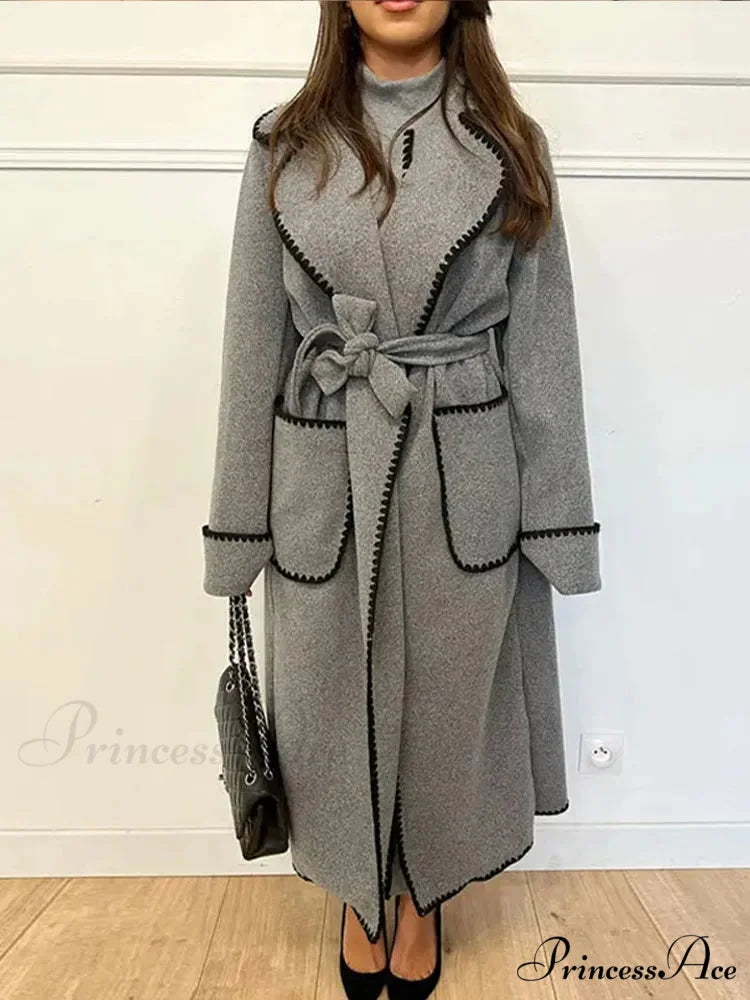 Antique Patchwork Cinched Wool Overcoat GRAY / S overcoats-241228