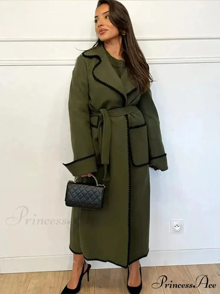 Antique Patchwork Cinched Wool Overcoat Green / S overcoats-241228