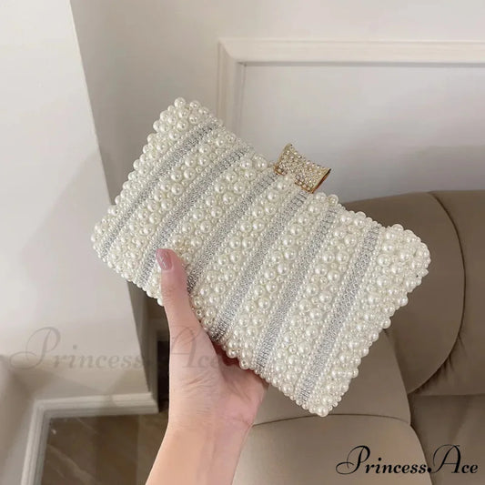 Antique Pearl Diamond Evening Clutch Wedding Shoulder Bag Pearl / 20X13X5cm clutchbag-250126
