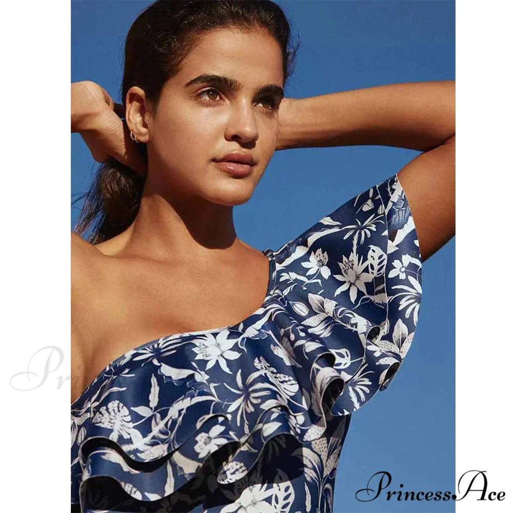 Antique Printed Frilled One Piece Swimsuit onepiece-250223