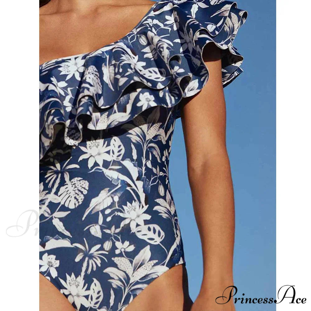 Antique Printed Frilled One Piece Swimsuit onepiece-250223