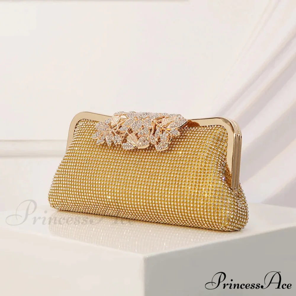 Antique Rhinestone Bloom Smooch Clasp Purse 1204 GOLD clutchbag-250126