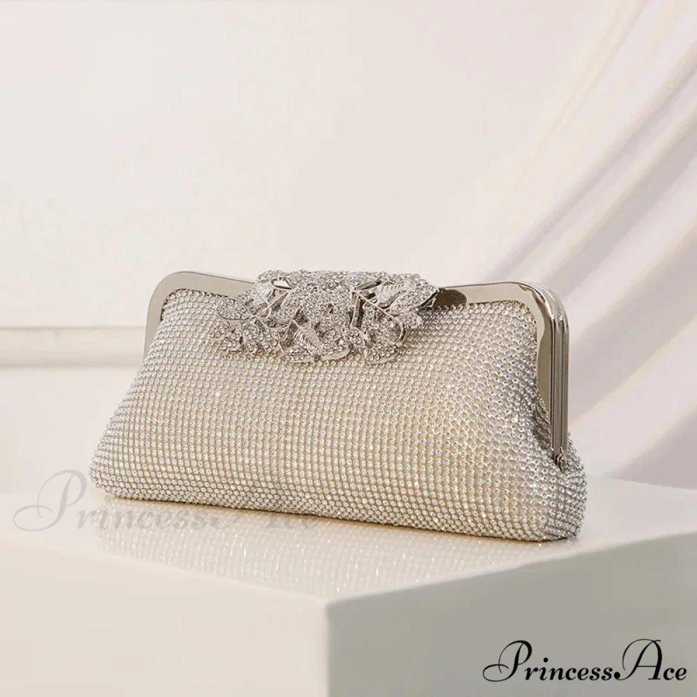 Antique Rhinestone Bloom Smooch Clasp Purse 1204 SLV clutchbag-250126