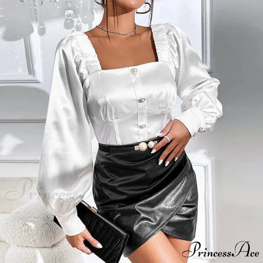 Antique Silk Baggy Extended Sleeve Blouse Tops WHITE / S blouse-250126