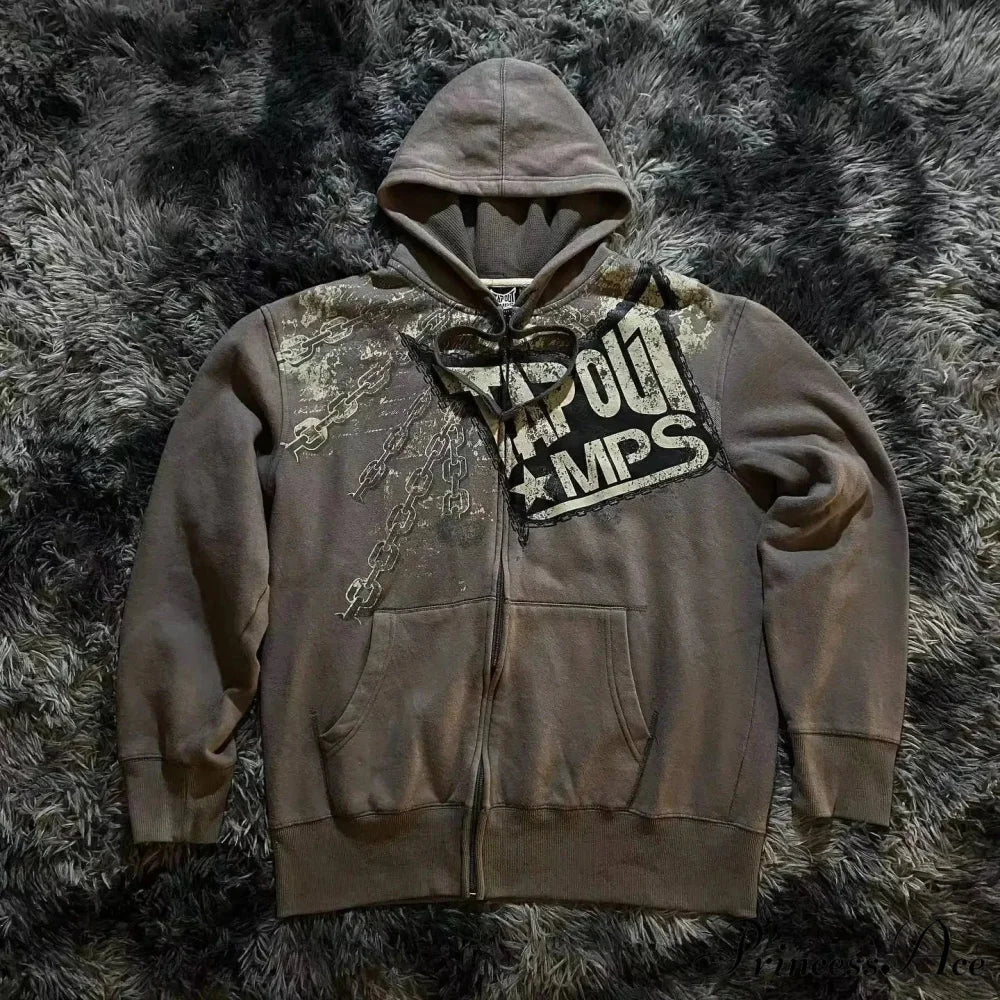 Antique Skull Flower Print Hoodie black 10 / S hoodies-241228