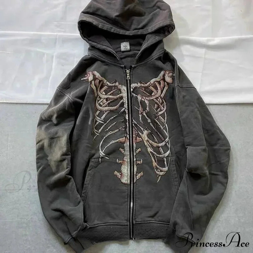 Antique Skull Flower Print Hoodie black 15 / S hoodies-241228