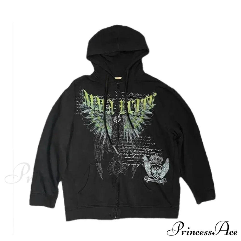 Antique Skull Flower Print Hoodie black 6 / S hoodies-241228