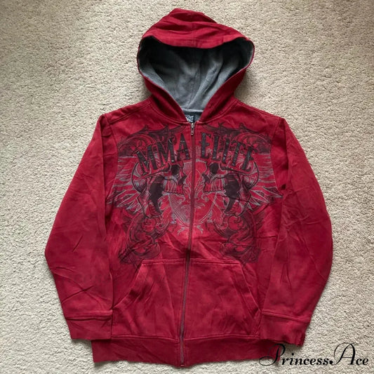 Antique Skull Wing Zip Up Hoodie red / M hoodies-241228