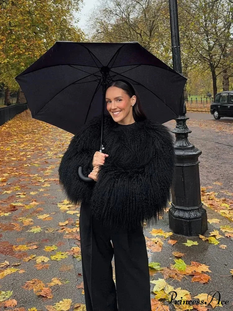 Antique Strong Luxurious Furry Brief Jacket Black / S coats-241228