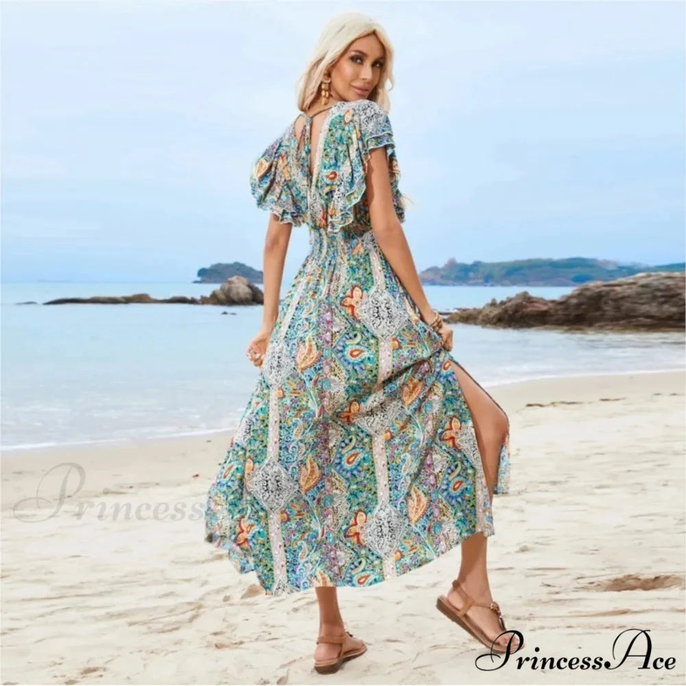 Antique Tie Up Flowery Seaside Dress oldfloraldress-250126