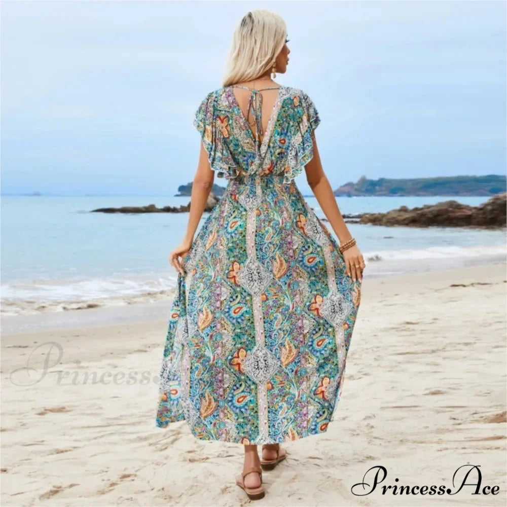 Antique Tie Up Flowery Seaside Dress oldfloraldress-250126