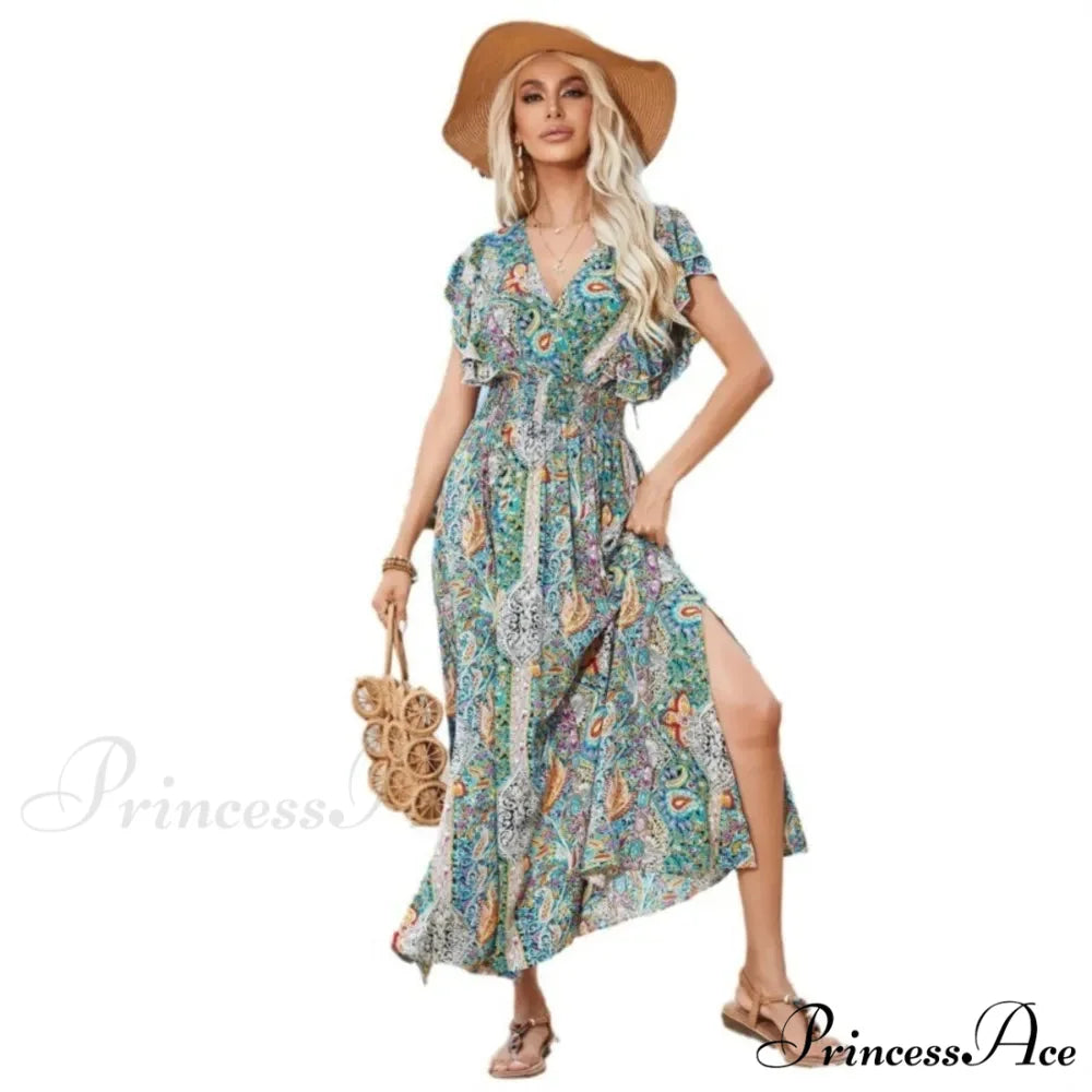 Antique Tie Up Flowery Seaside Dress oldfloraldress-250126