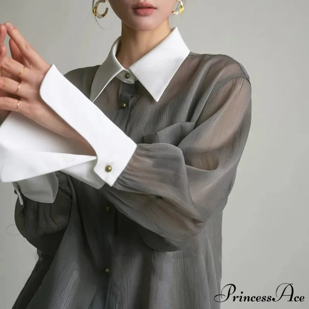 Antique Transparent Long Sleeve Sun-Resistant Top blouse-250223