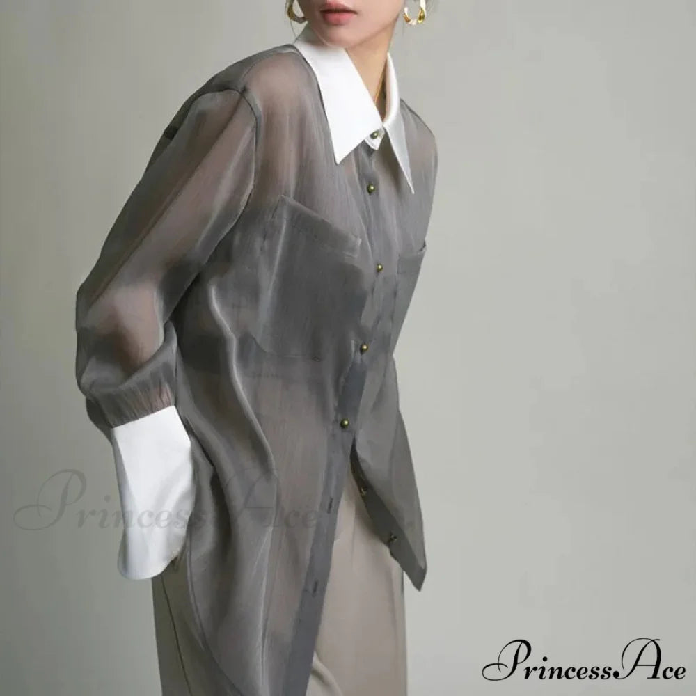 Antique Transparent Long Sleeve Sun-Resistant Top blouse-250223