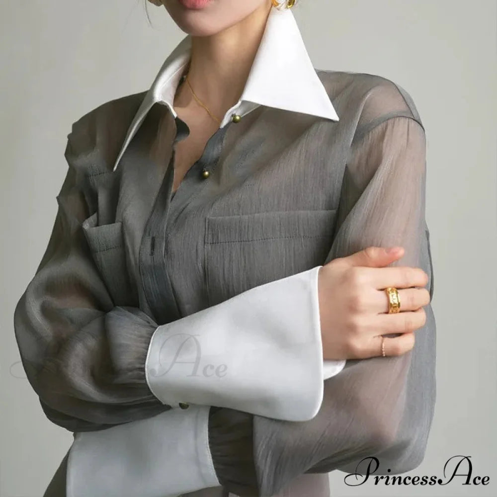 Antique Transparent Long Sleeve Sun-Resistant Top blouse-250223