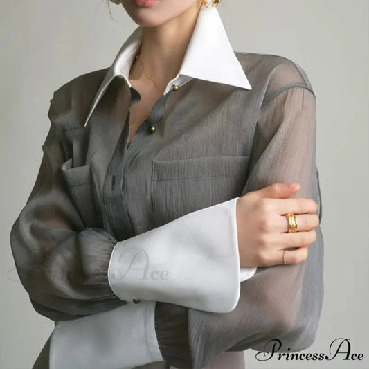 Antique Transparent Long Sleeve Sun-Resistant Top blouse-250223