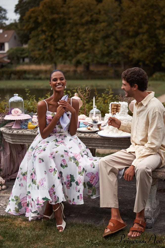 Apple Blossom Spaghetti Charming Strap Midi Dress