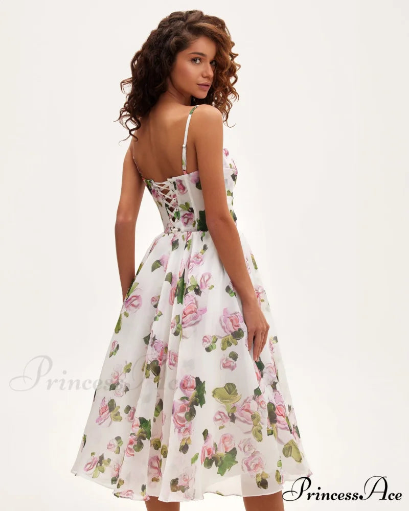 Apple Blossom Spaghetti Charming Strap Midi Dress