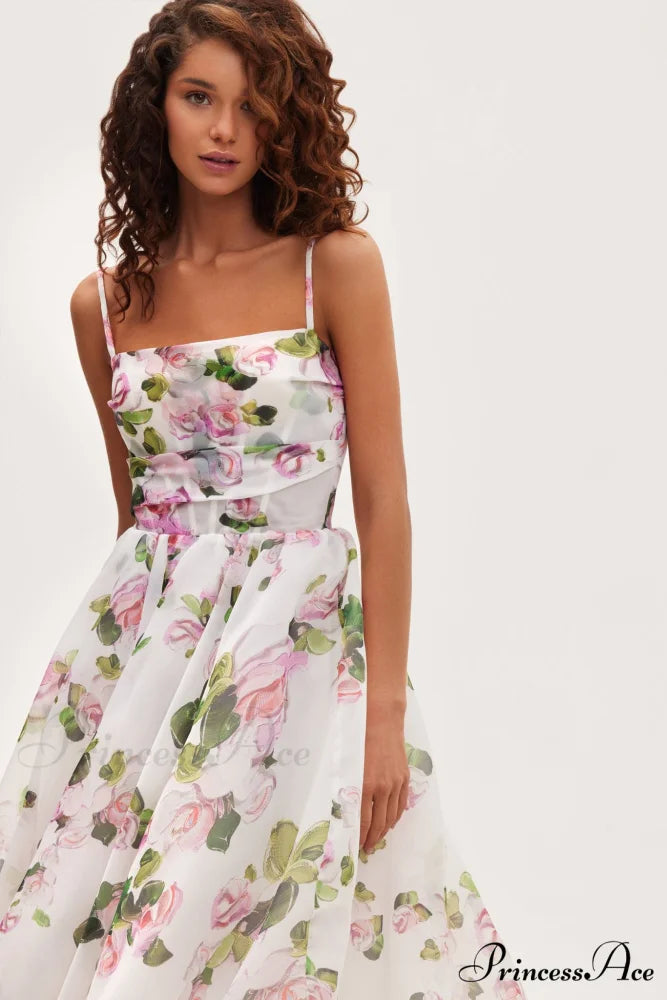 Apple Blossom Spaghetti Charming Strap Midi Dress