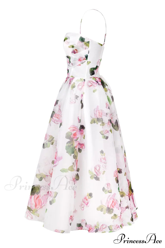 Apple Blossom Spaghetti Charming Strap Midi Dress