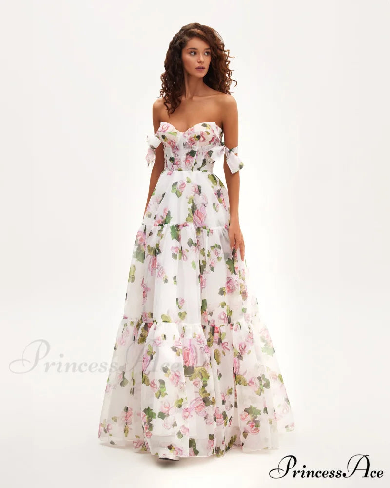 Apple Blossom Tender Charming Floral Maxi Tie-Strap Dress