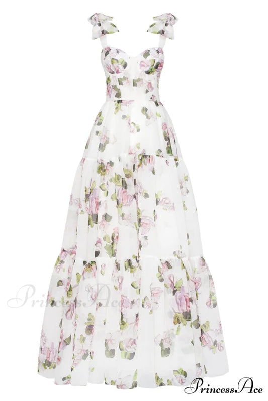 Apple Blossom Tender Charming Floral Maxi Tie-Strap Dress XXS / Apple Blossom