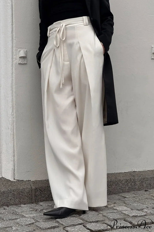 Apricot High Waist Drawstring Pleated Pants
