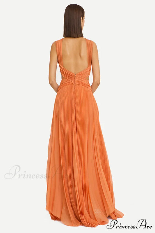 Arabella Chiffon Graceful Backless Maxi Dress