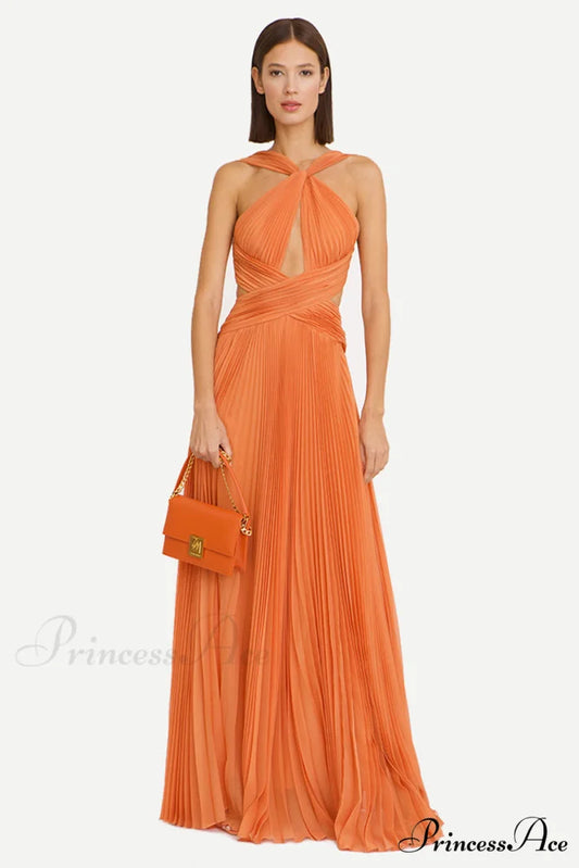Arabella Chiffon Graceful Backless Maxi Dress Orange / 2