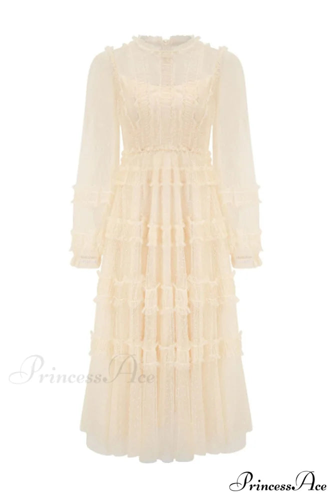 Araceli Long Stylish Sleeve Midi Dress S / Apricot