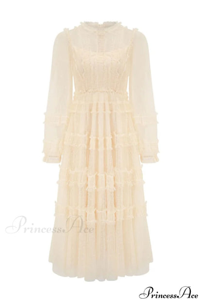 Araceli Long Stylish Sleeve Midi Dress S / Apricot