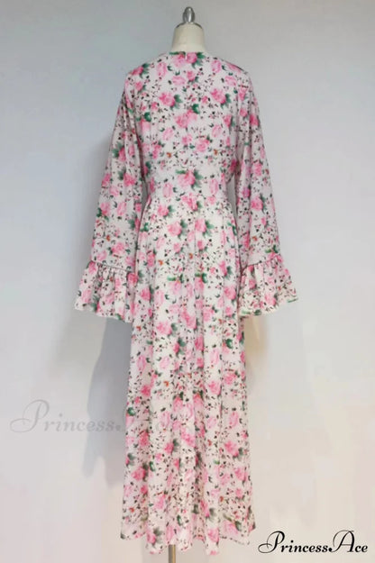 Aracely V Neck Charming Floral Maxi Dress