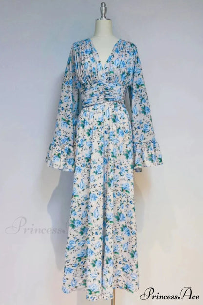 Aracely V Neck Charming Floral Maxi Dress