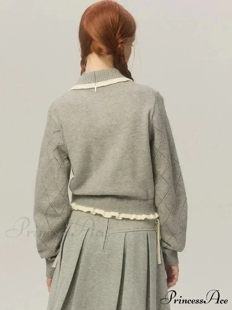 Argyle Collar Stylish Buttoned Knitted Cardigan