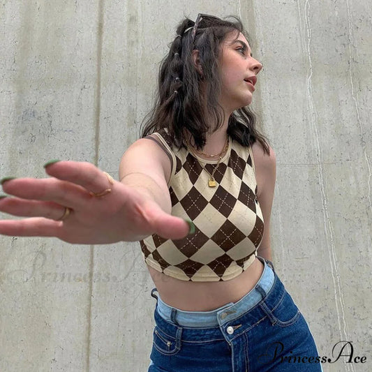 Argyle Long Sleeve Trendy Knit Midi Dress M / Coffee