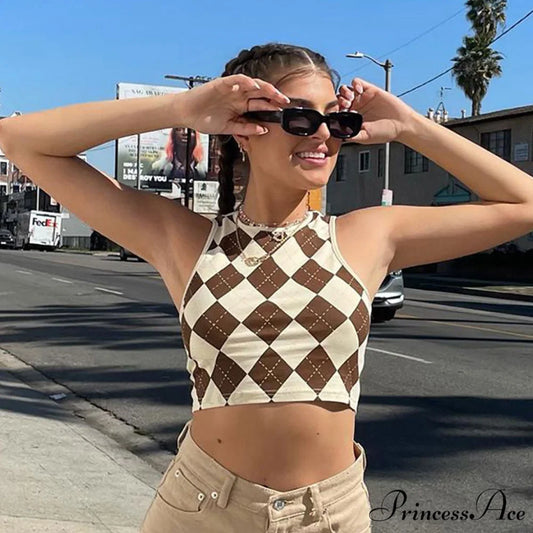 Argyle Long Sleeve Trendy Knit Midi Dress S / Coffee