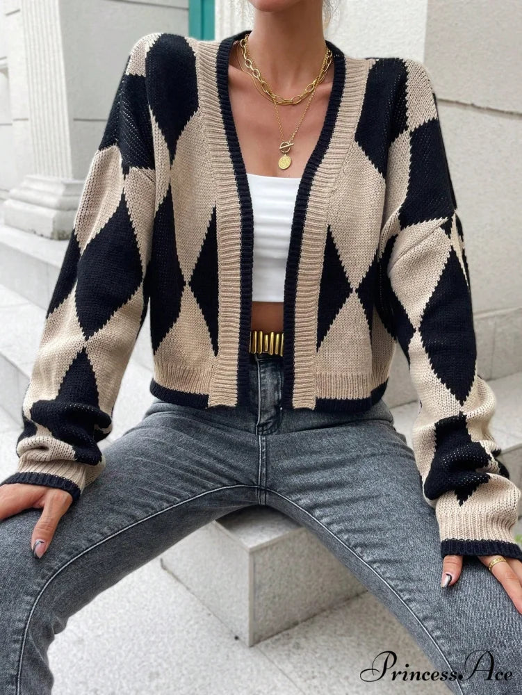Argyle Pattern Drop Shoulder Duster Cardigan