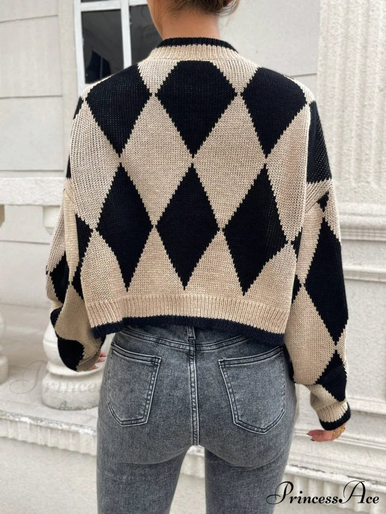 Argyle Pattern Drop Shoulder Duster Cardigan