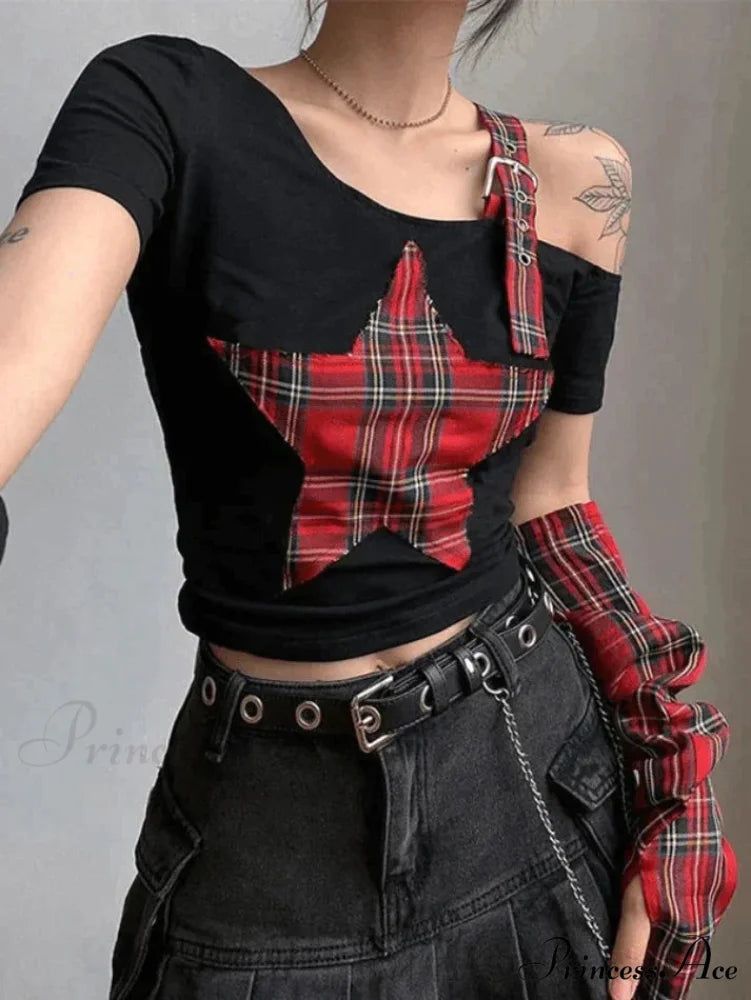 Argyll Print Crew Neck Modern Crop Tank Top - Coffee