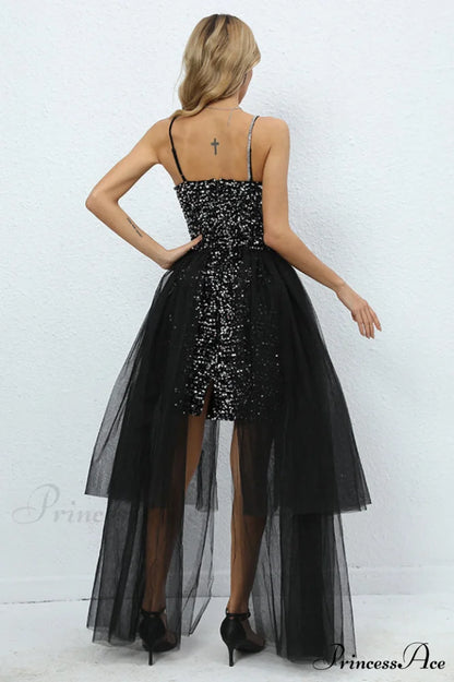 Ariel Black Stylish Sequin Diamante Dress