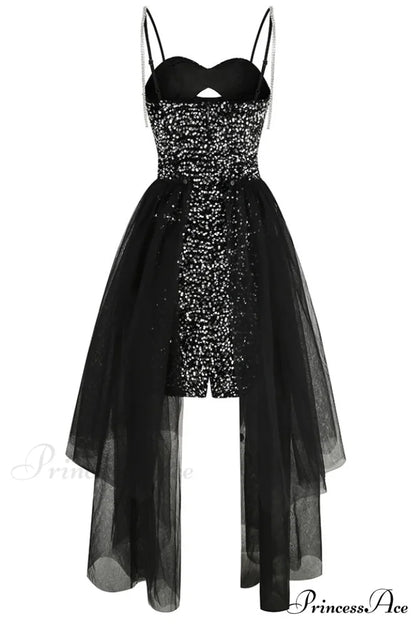 Ariel Black Stylish Sequin Diamante Dress