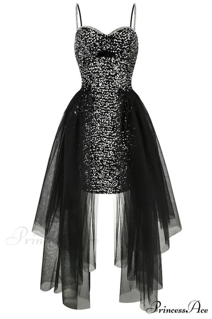 Ariel Black Stylish Sequin Diamante Dress