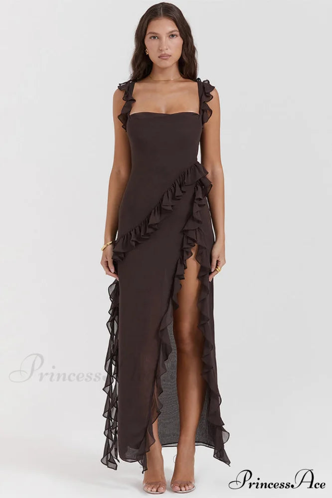 Ariel Cherry Stylish Pleated Maxi Dress XS / Chocolate