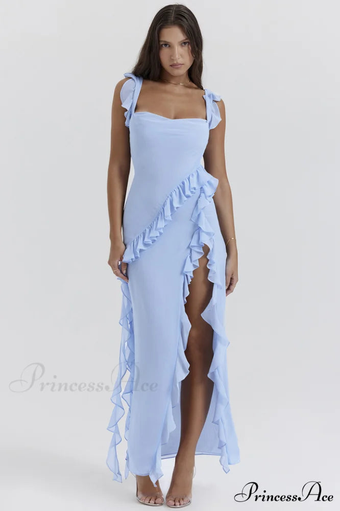 Ariela Soft Blue Charming Ruffle Maxi Dress XS / Soft Blue