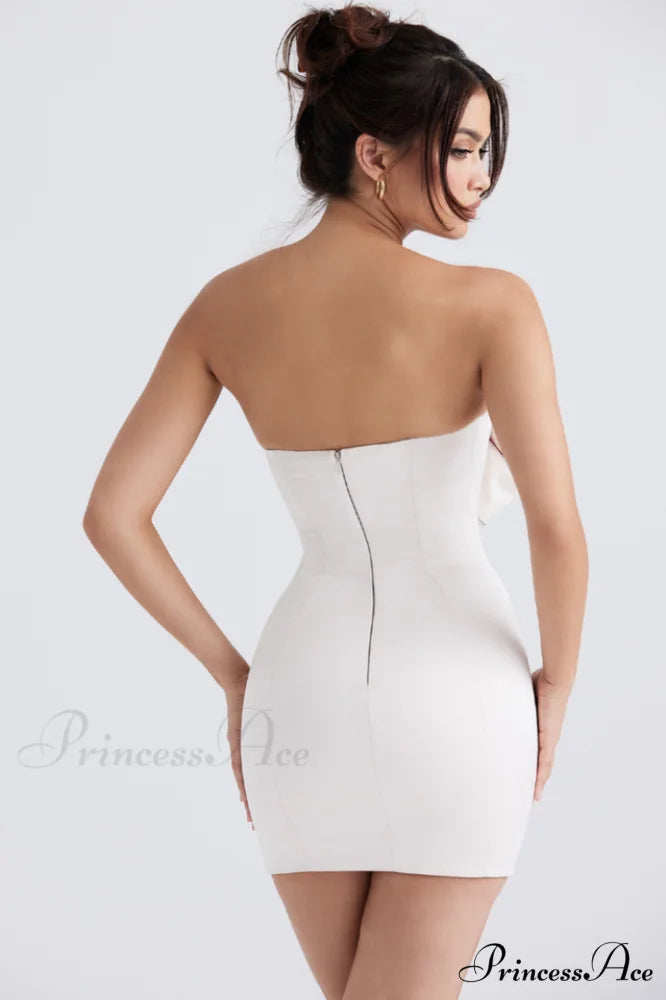 Ariella Ivory Satin Charming Crystal Bow Dress