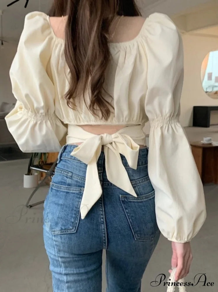 Arm 2024 - Spring/Summer Women’s Puff French Style Chic Neckline Boxy Blouse Shirt Creamy-white / One Size