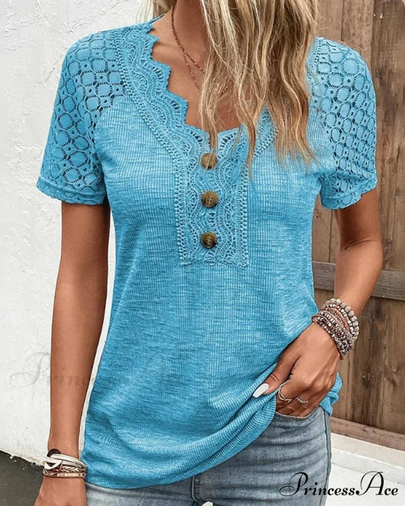Arm Brief Lace T Shirt Blue / S