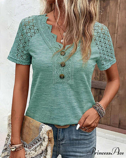 Arm Brief Lace T Shirt Green / S